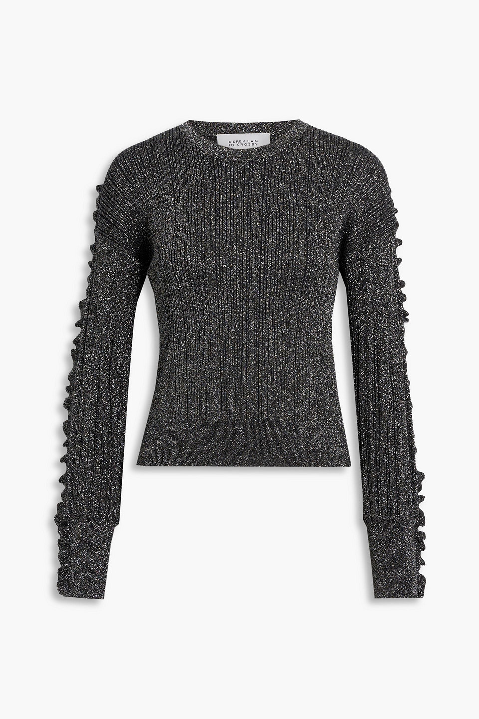 Derek Lam 10 Crosby Ruffled Metallic Ribbed Cotton-blend Sweater In Black