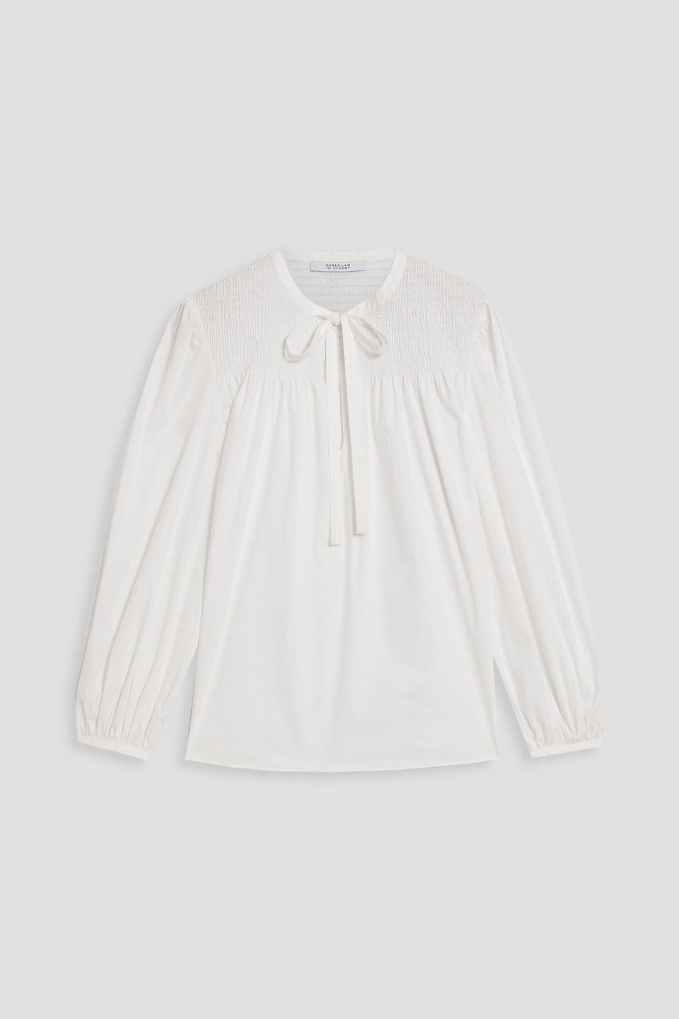 Shirred cotton-blend poplin blouse