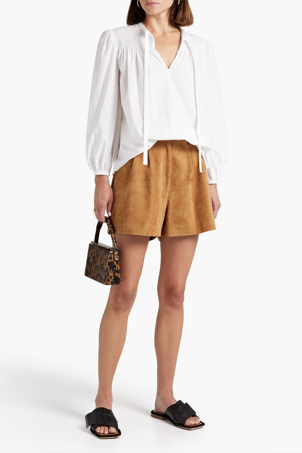 Derek Lam 10 Crosby - Austin Smocked Top Blouse in Optic White