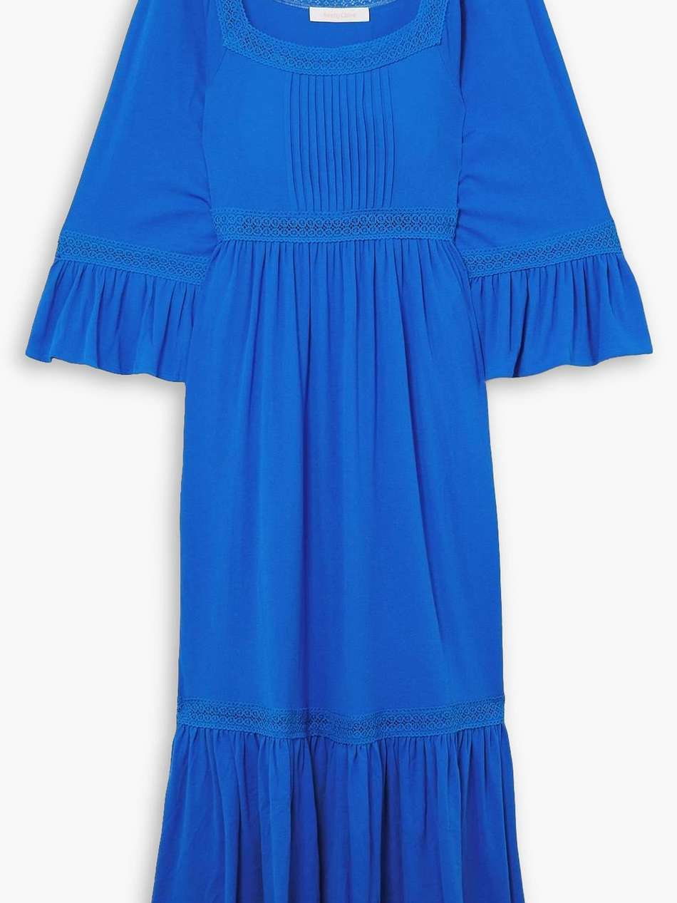 crocheted lace-trimmed cotton-jersey maxi dress