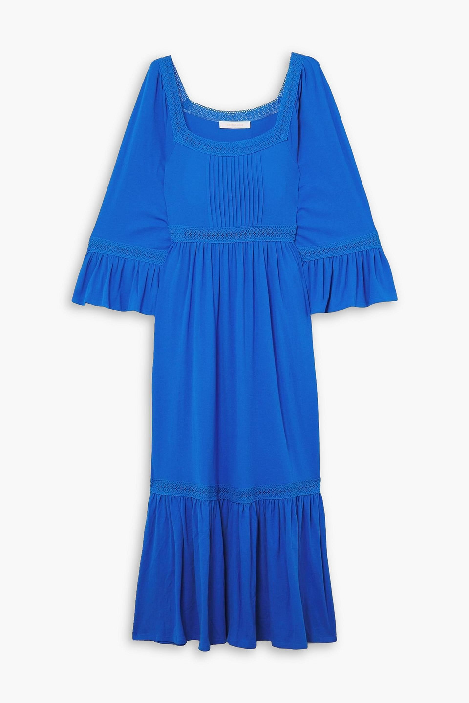 See By Chloé Crocheted Lace-trimmed Cotton-jersey Maxi Dress In Bright Blue