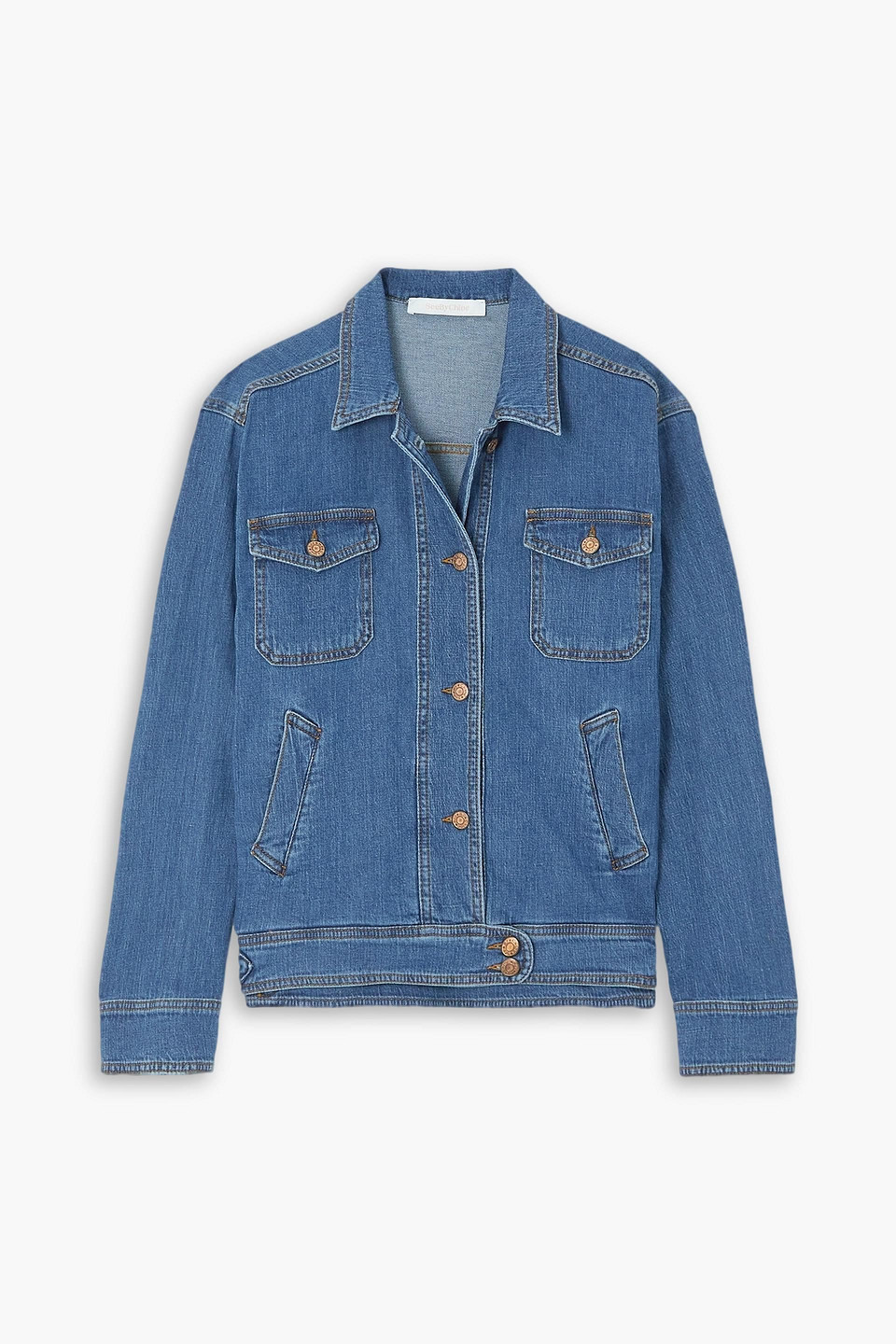 See By Chloé Blue Button Up Denim Jacket In Mid Denim