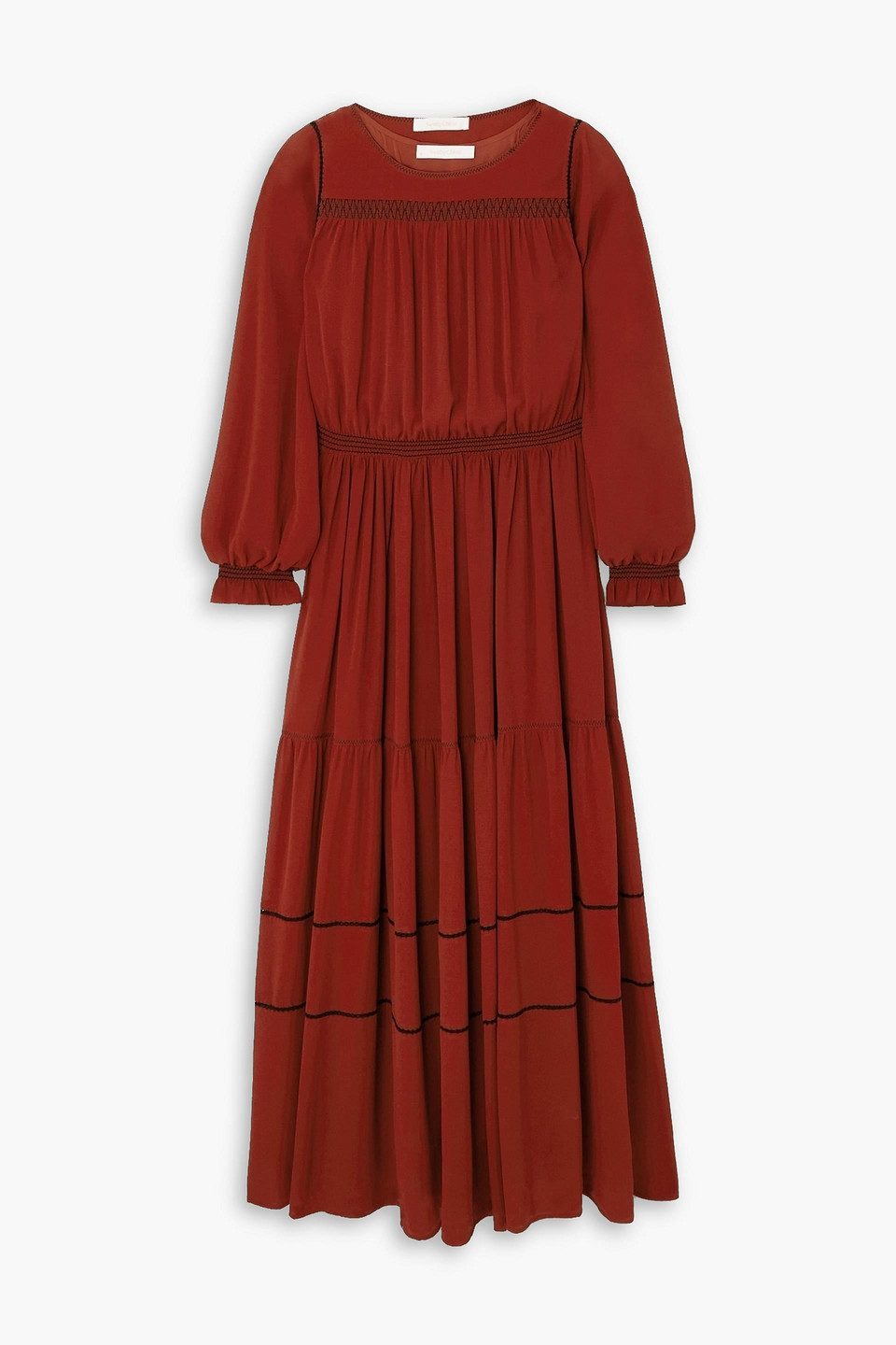 See By Chloé Embroidered Georgette Maxi Dress In Brun