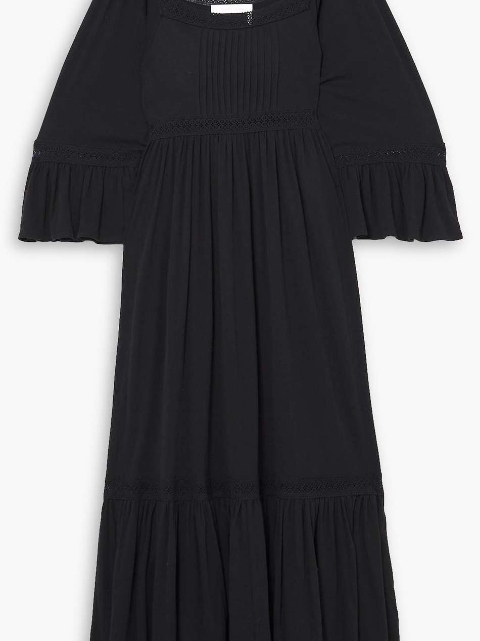 crocheted lace-trimmed cotton-jersey maxi dress