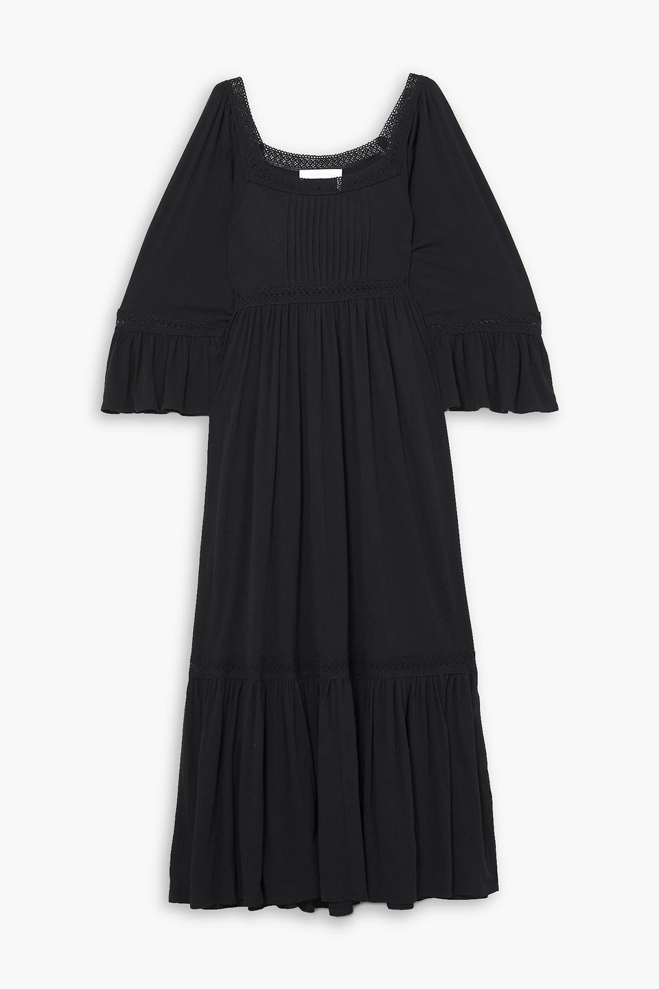 Shop See By Chloé Crocheted Lace-trimmed Cotton-jersey Maxi Dress In Black