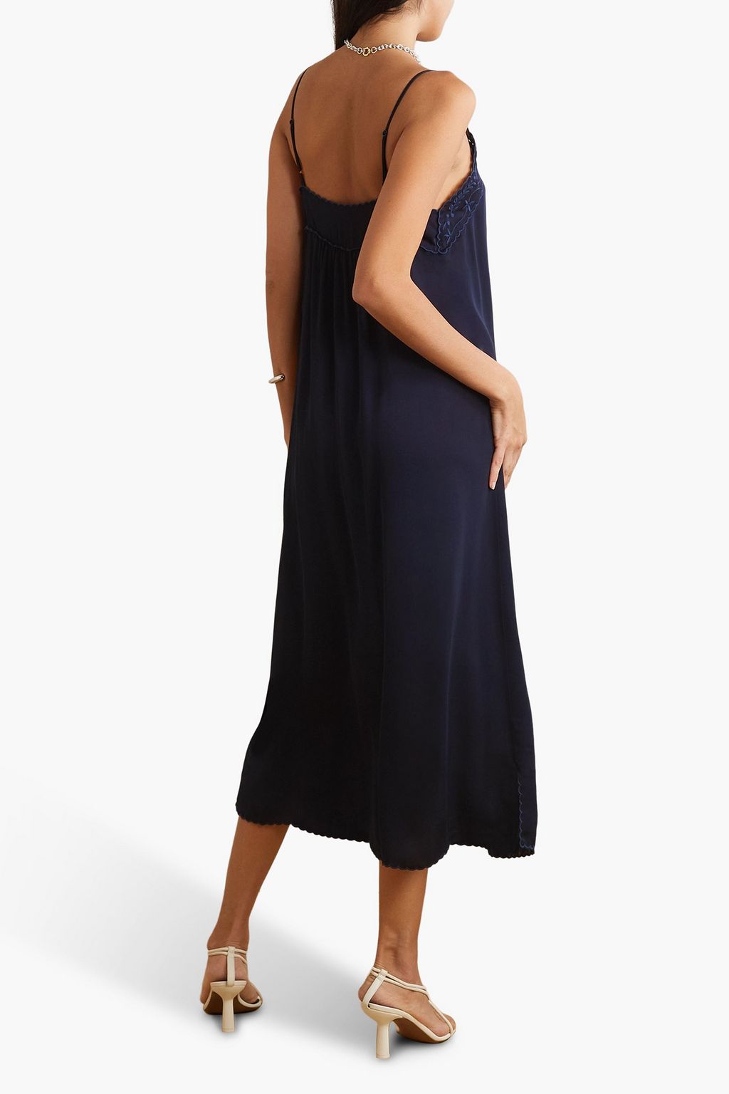 SEE BY CHLOÉ Broderie anglaise-trimmed crepe de chine midi slip dress