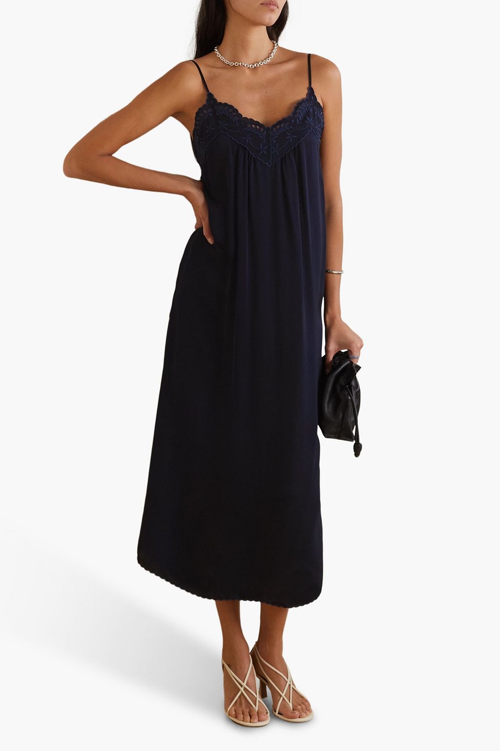 SEE BY CHLOÉ Broderie anglaise-trimmed crepe de chine midi slip dress