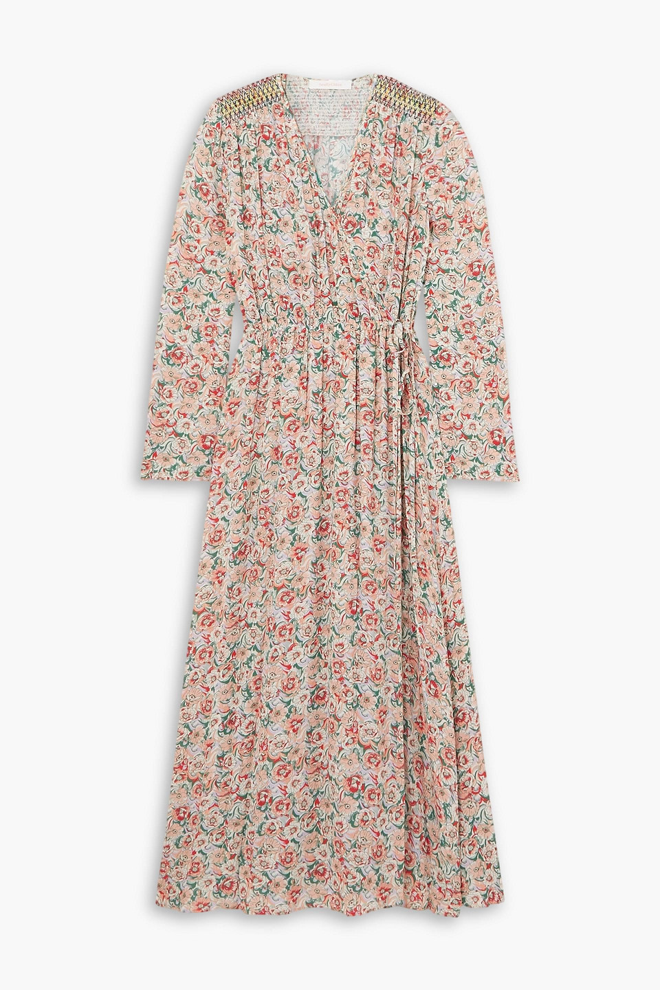 Shop See By Chloé Wrap-effect Smocked Floral-print Crepe Maxi Dress In Blush