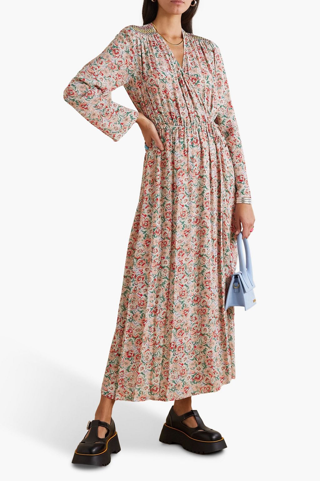 SEE BY CHLOÉ クレープ ラップ風マキシワンピース スモッキング フローラルプリント