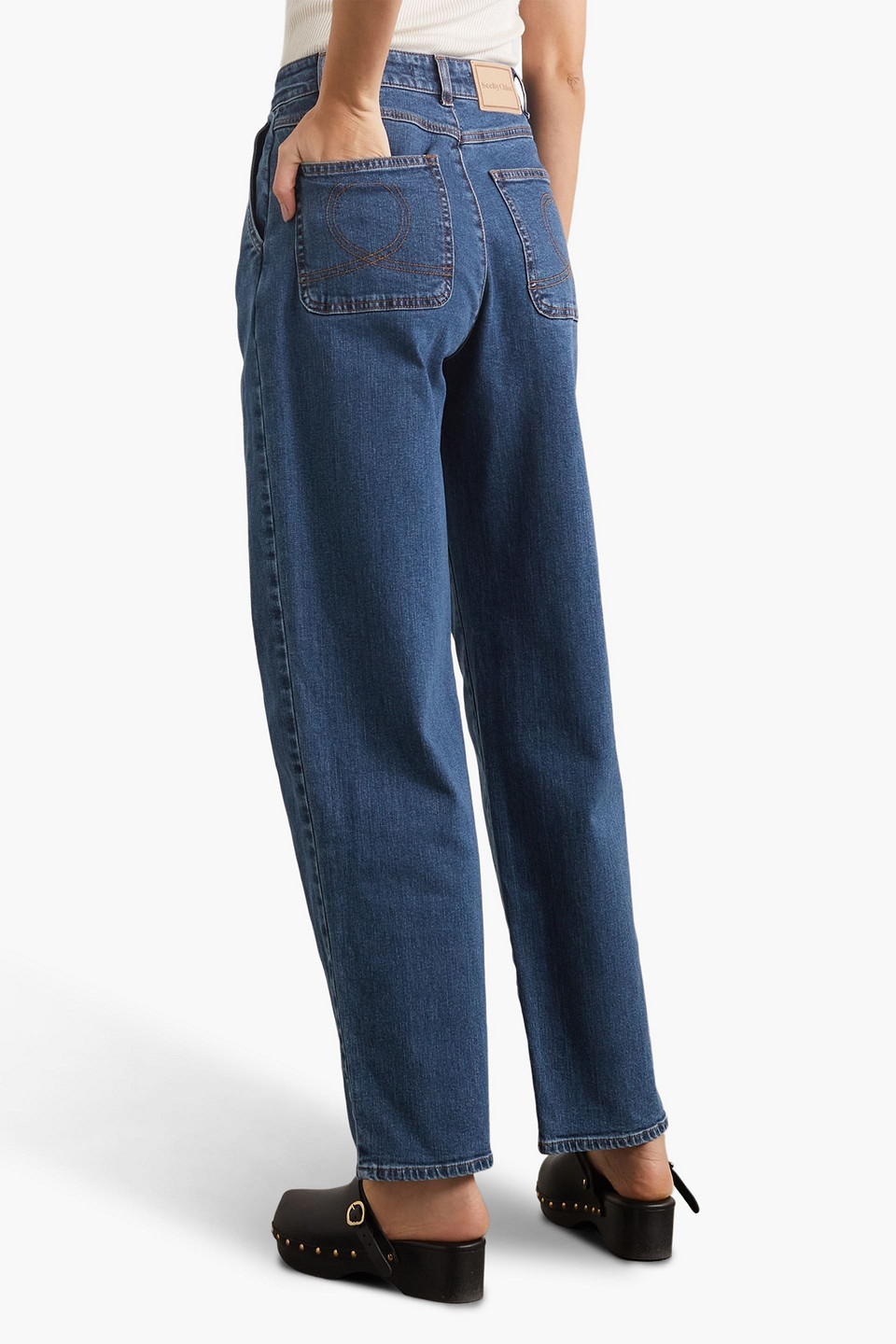 Shop See By Chloé High-rise Tapered Jeans In Mid Denim