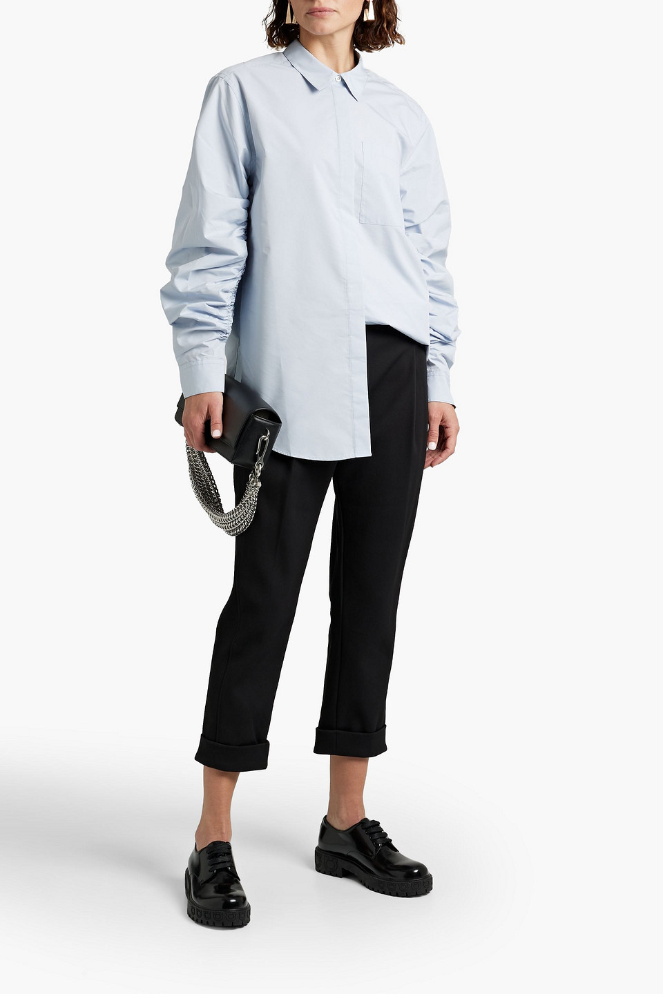3.1 Phillip Lim Ruched Cotton-blend Poplin Shirt In Sky Blue