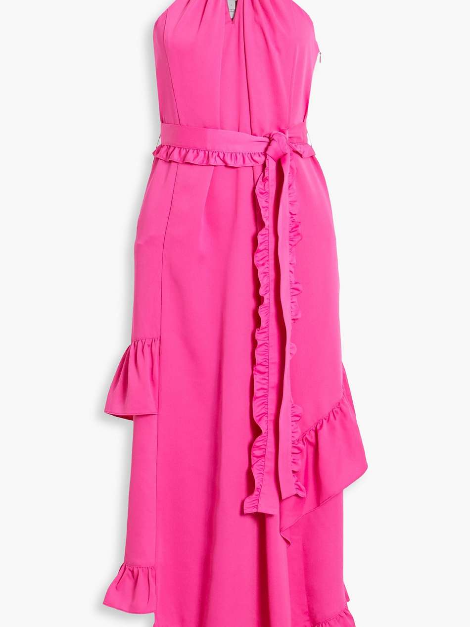 asymmetric ruffled crepe midi dress