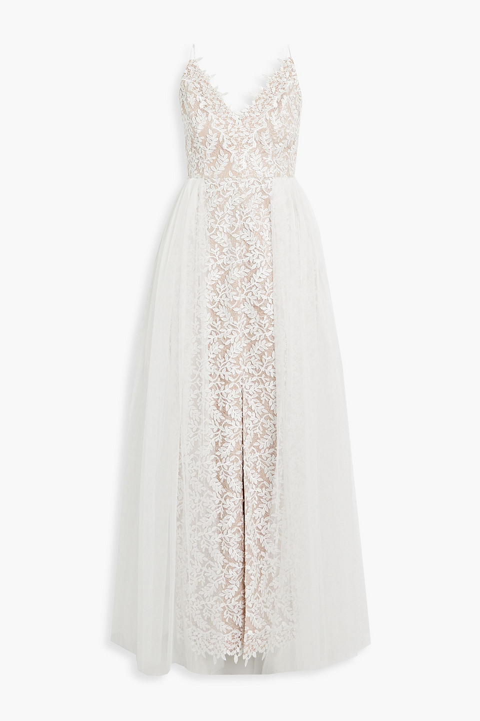 Aidan Mattox Tulle-paneled guipure lace gown