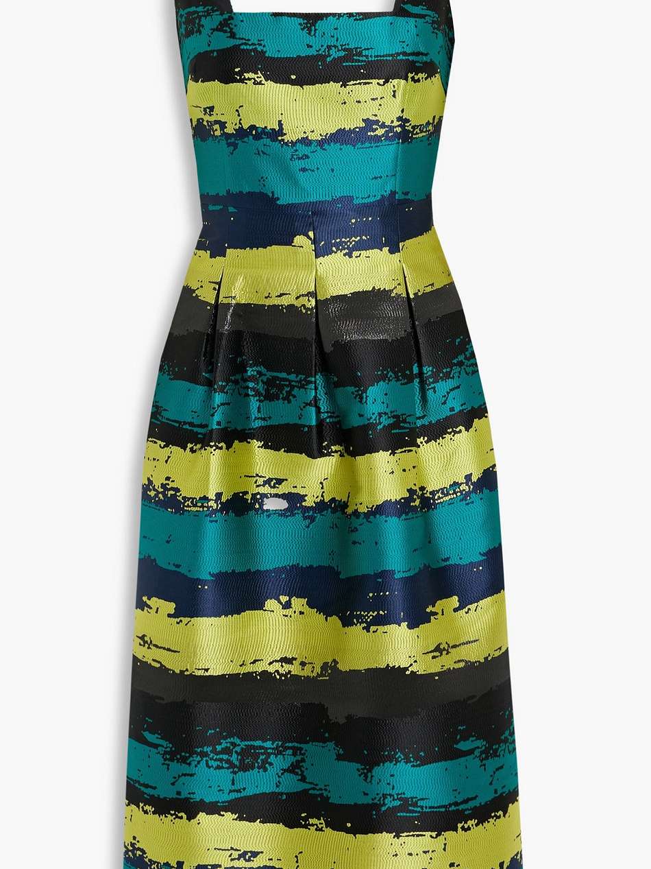 pleated satin-jacquard midi dress