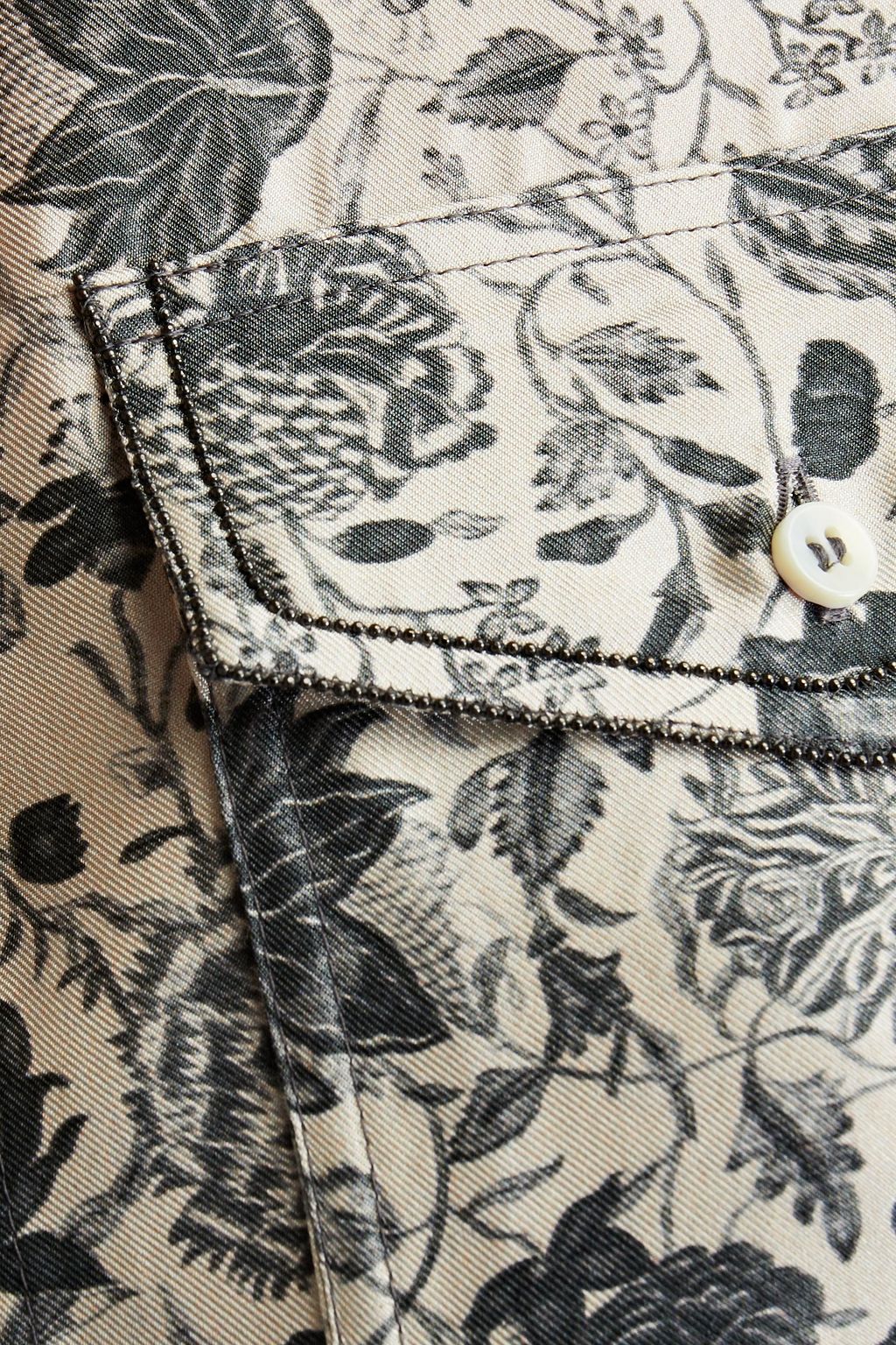 BRUNELLO CUCINELLI Hemd aus Seiden-Twill mit floralem Print und Zierperlen
