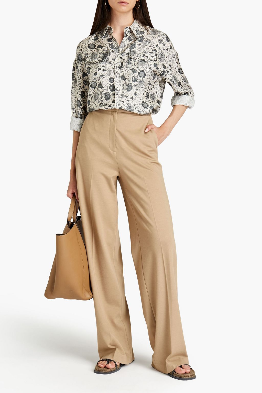 BRUNELLO CUCINELLI Hemd aus Seiden-Twill mit floralem Print und Zierperlen