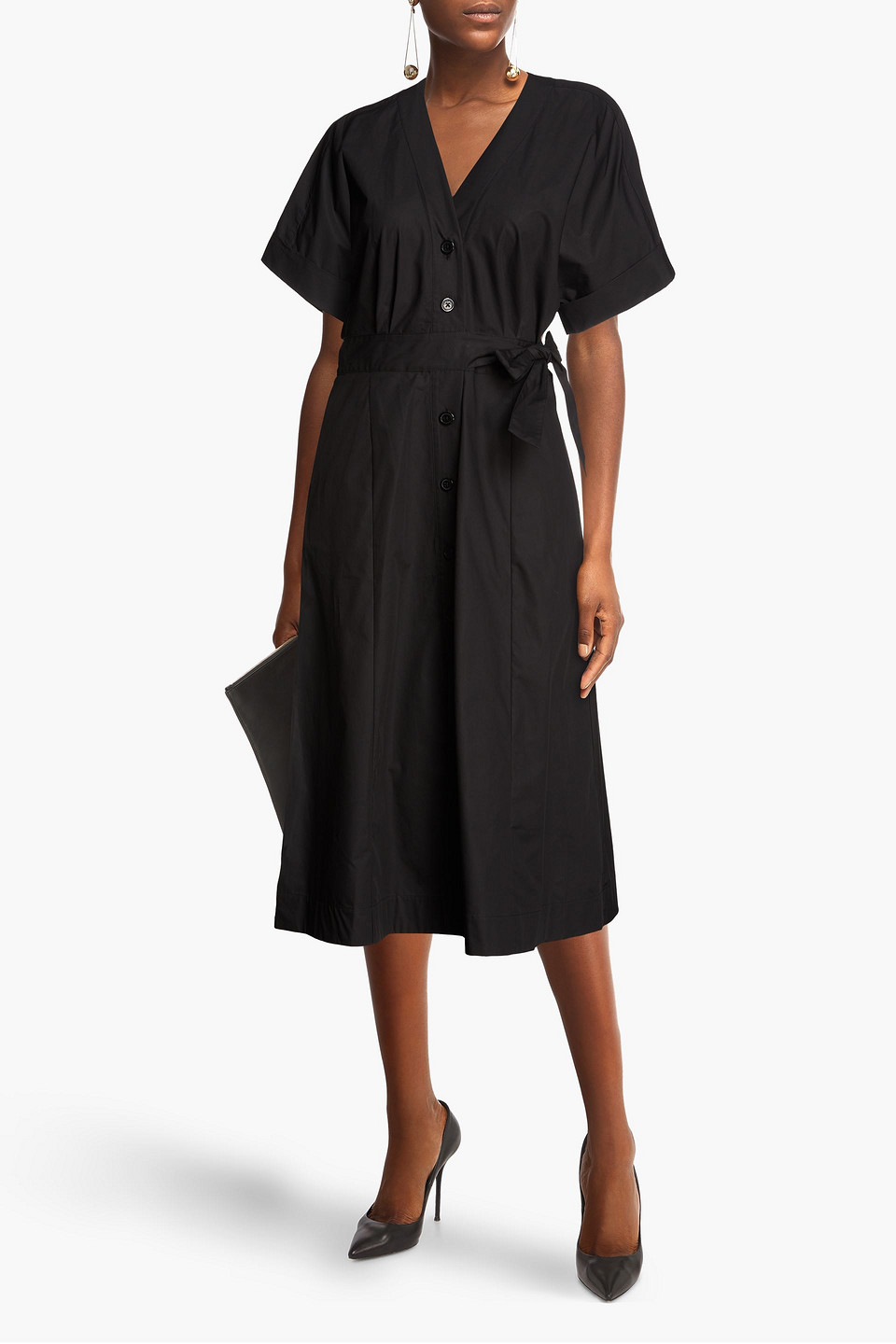 Equipment Calyer Wrap-effect Cotton-poplin Midi Dress In Black