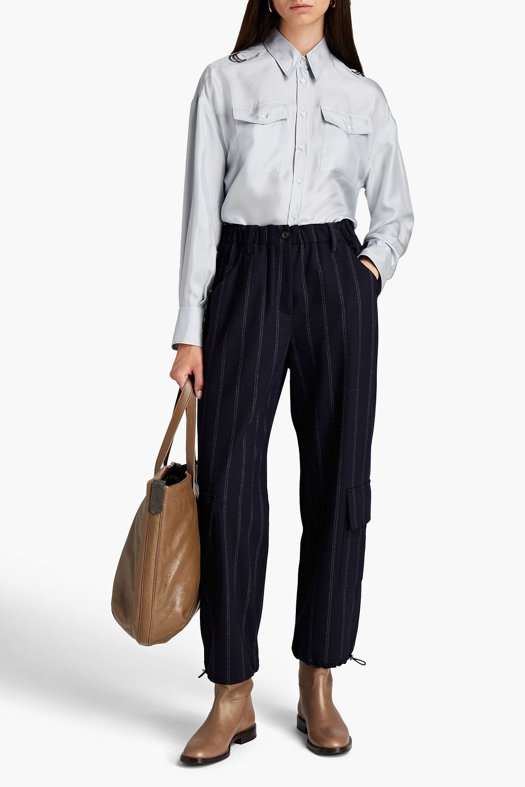 BRUNELLO CUCINELLI Verziertes Hemd aus glänzendem Twill