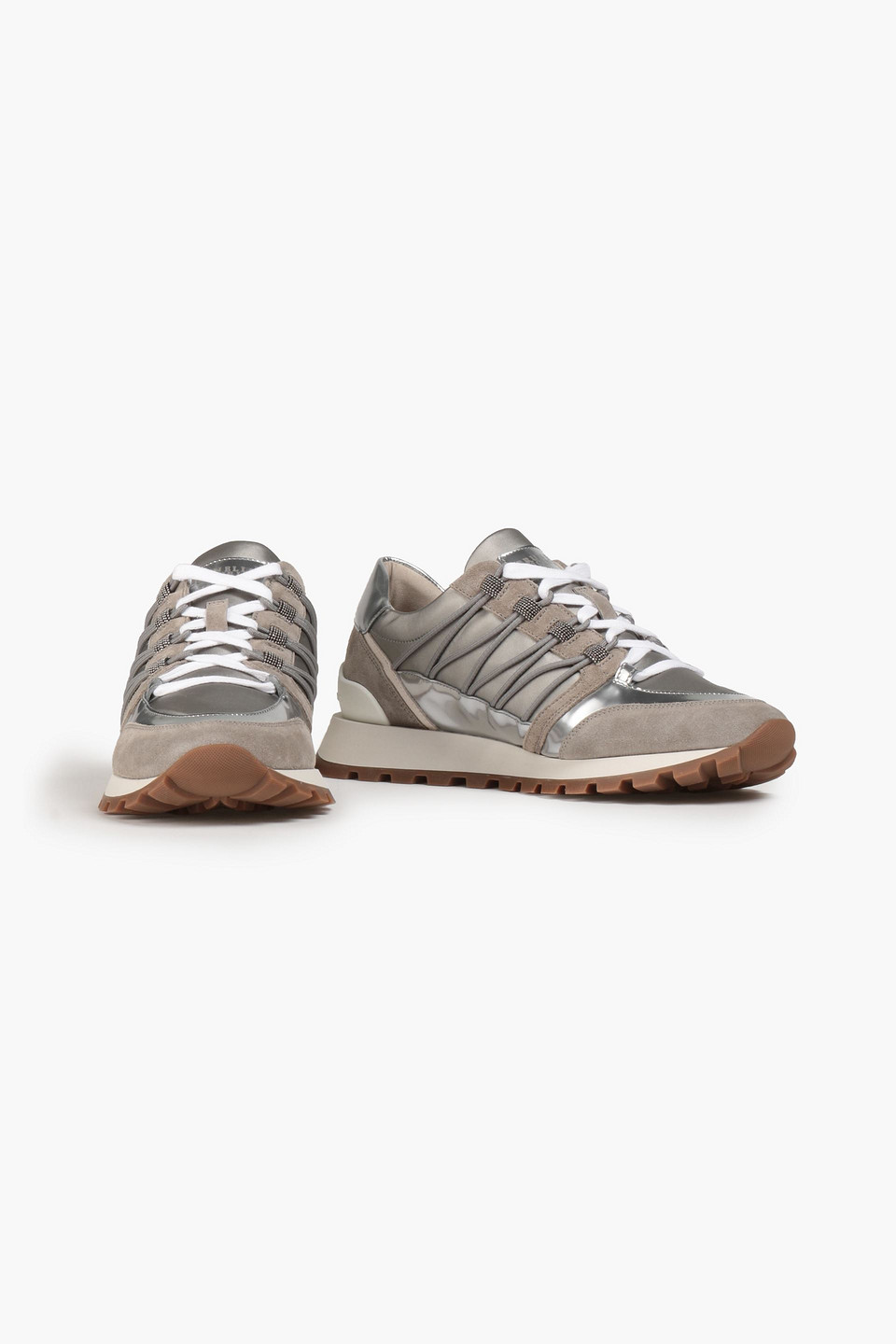 Brunello Cucinelli Bead-embellished Shell Trainers In Grey