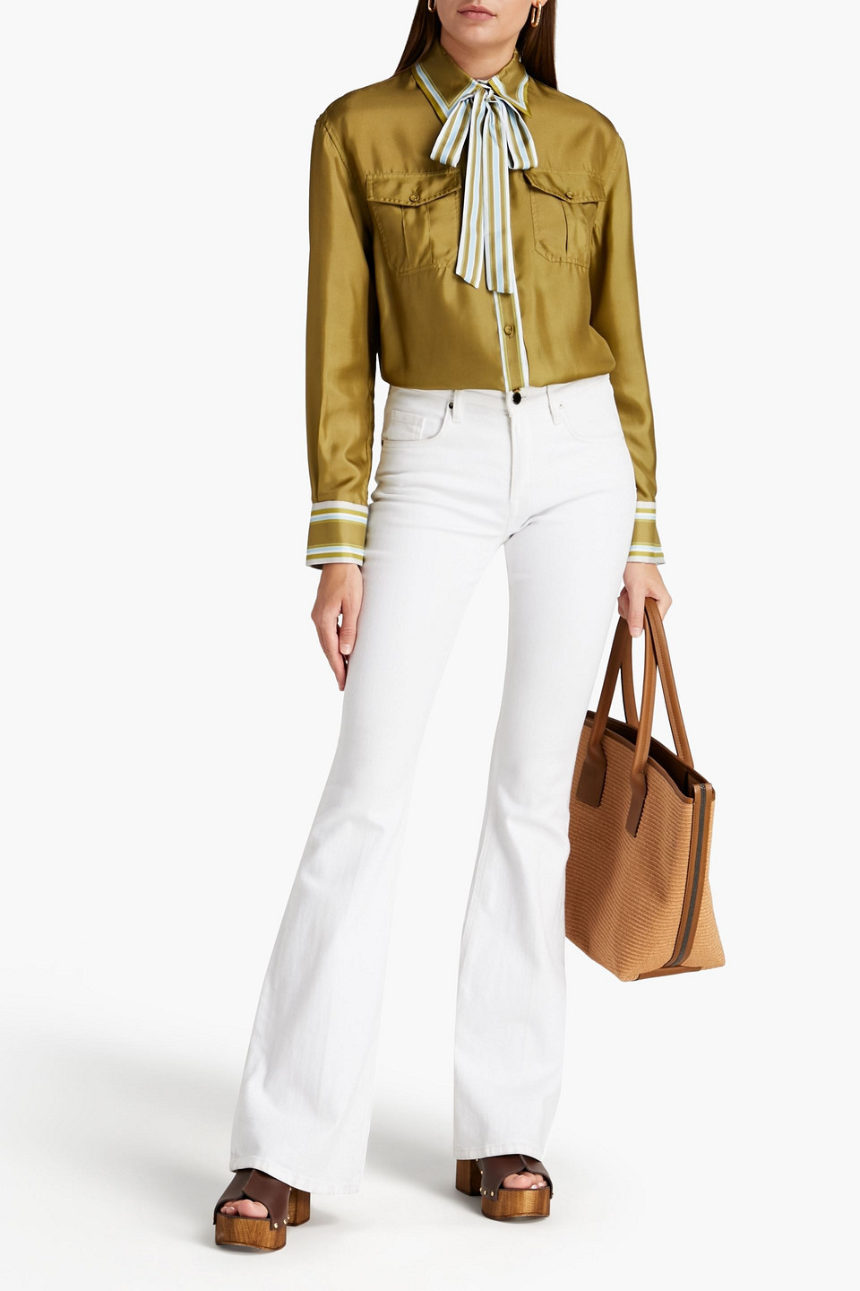 Zimmermann Pussy-bow Silk-twill Shirt In Green