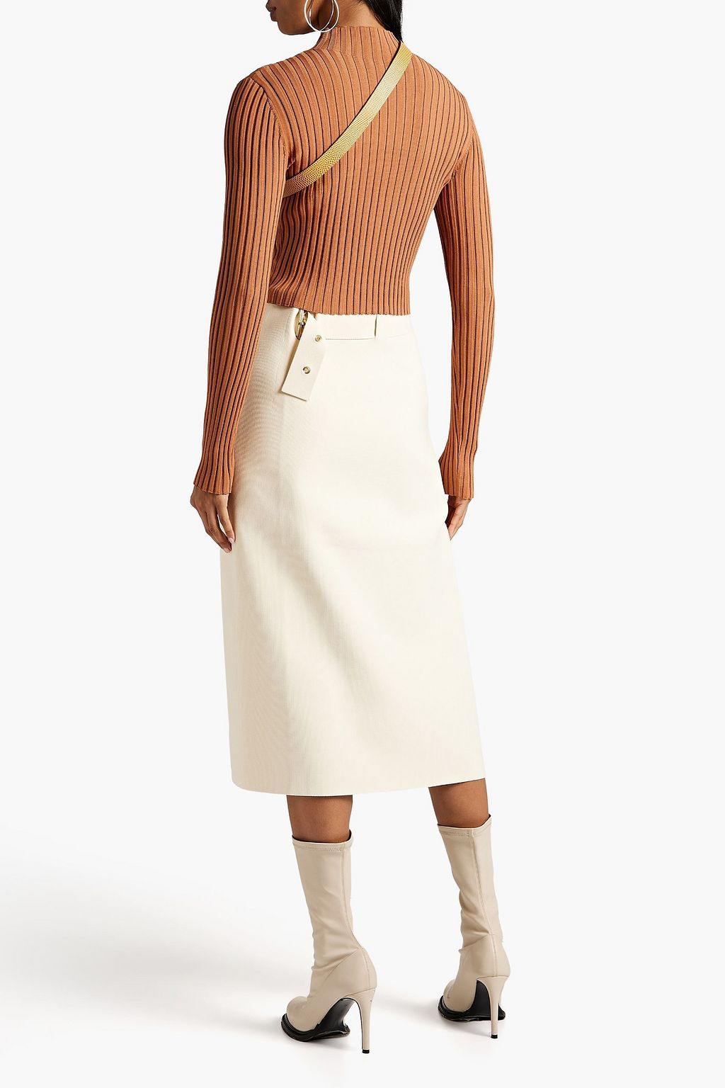 DION LEE 컷아웃 리브 니트 터틀넥 크롭 탑