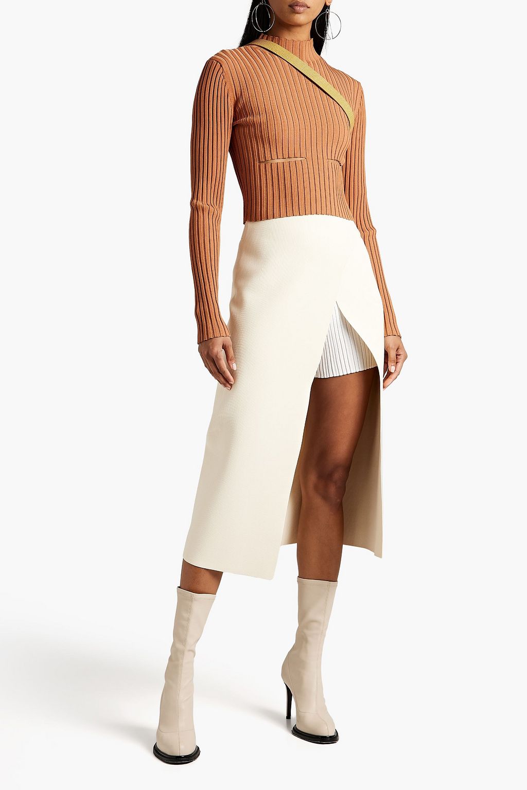 DION LEE 컷아웃 리브 니트 터틀넥 크롭 탑