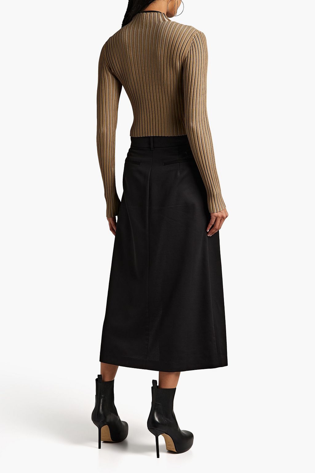 DION LEE 컷아웃 리브 니트 터틀넥 크롭 탑