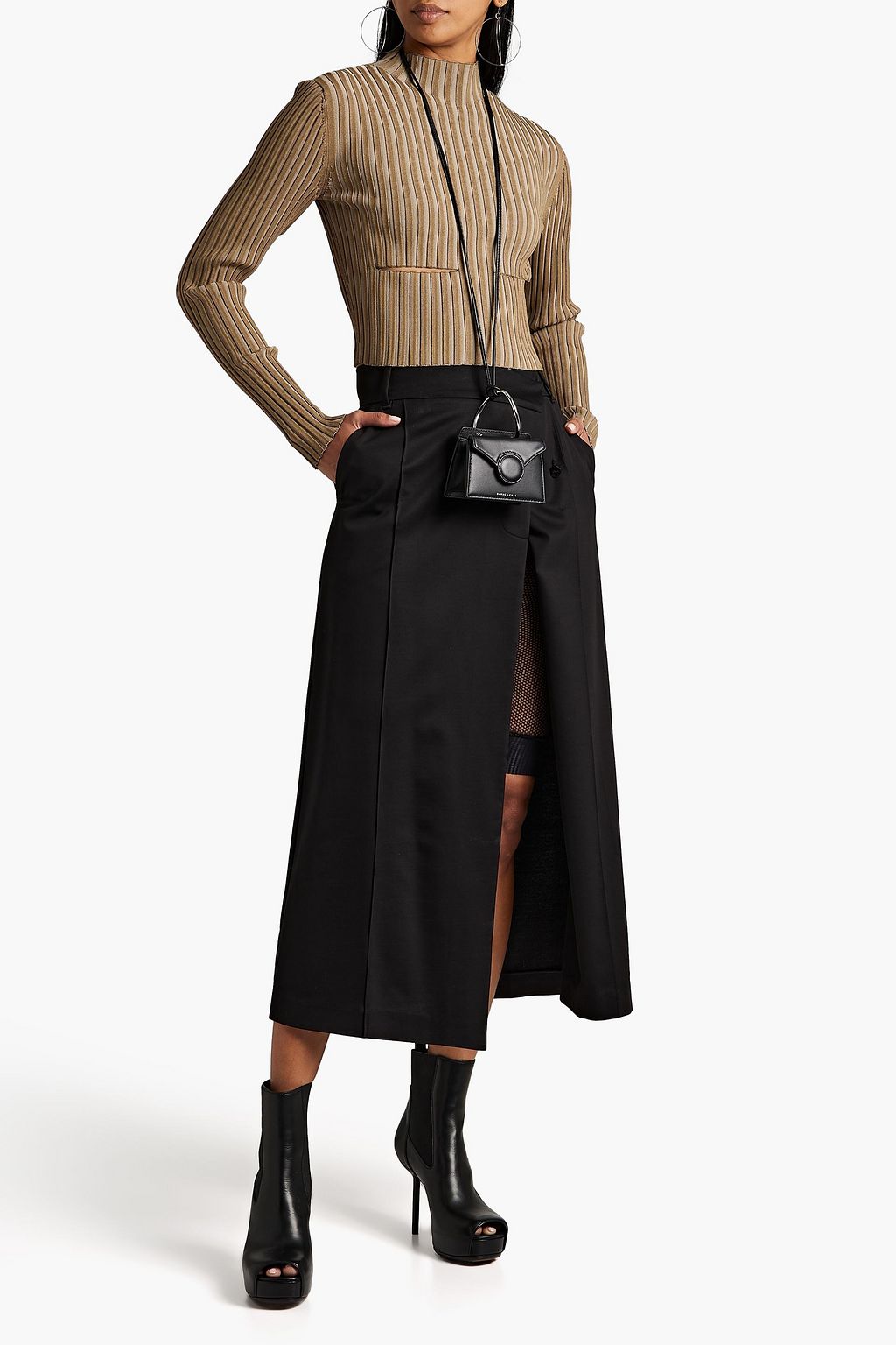 DION LEE 컷아웃 리브 니트 터틀넥 크롭 탑