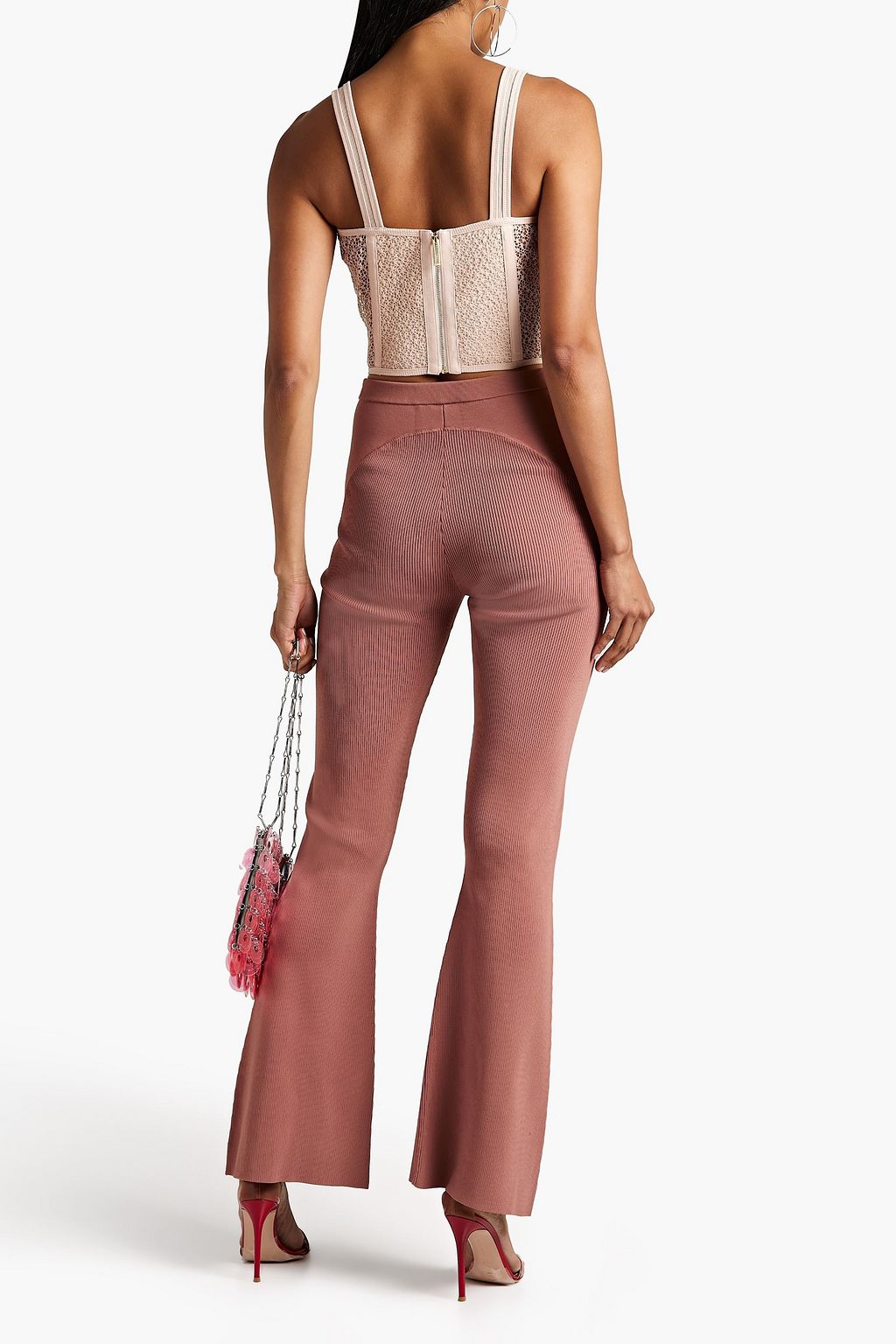 DION LEE Paneled stretch-knit flared pants