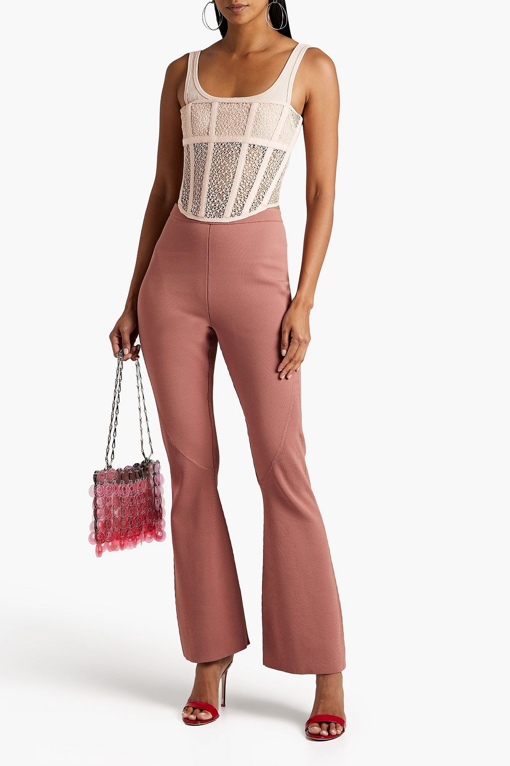 DION LEE Paneled stretch-knit flared pants