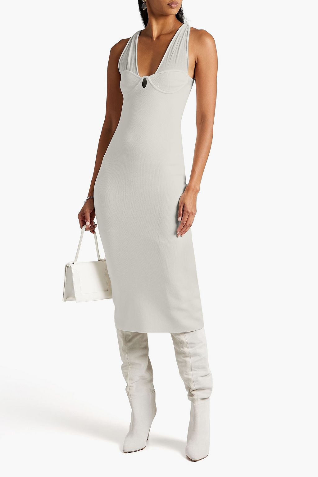 DION LEE 컷아웃 디테일 코튼 혼방 미디 드레스
