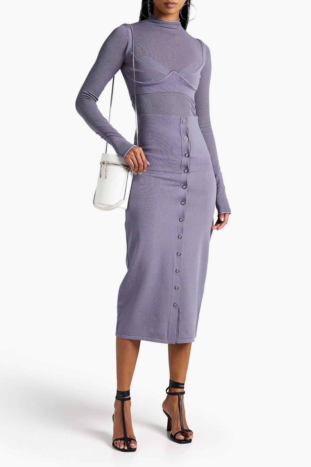 DION LEE Layered mesh and stretch-knit top
