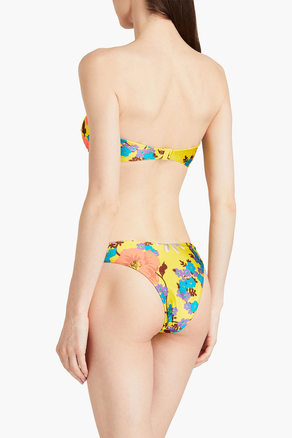 Shop Zimmermann Floral-print Bandeau Bikini In Yellow