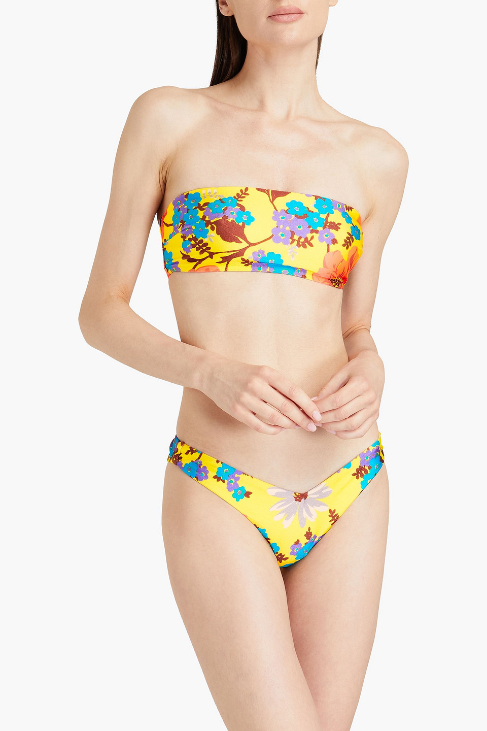 Shop Zimmermann Floral-print Bandeau Bikini In Yellow