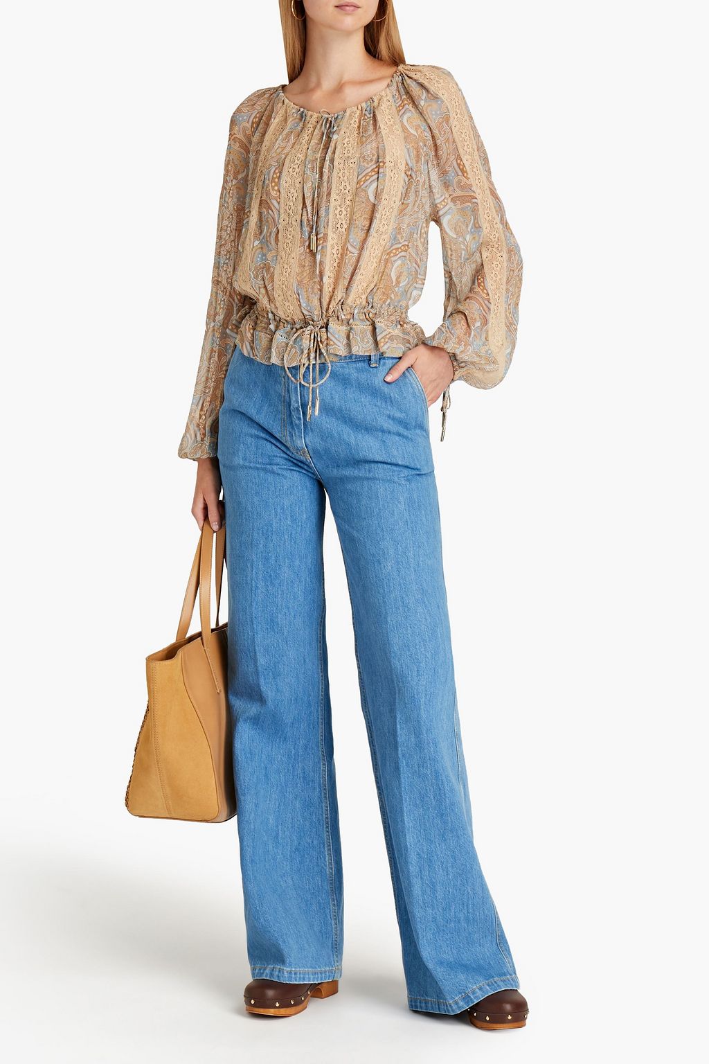 ZIMMERMANN Lace-trimmed paisley-print georgette blouse