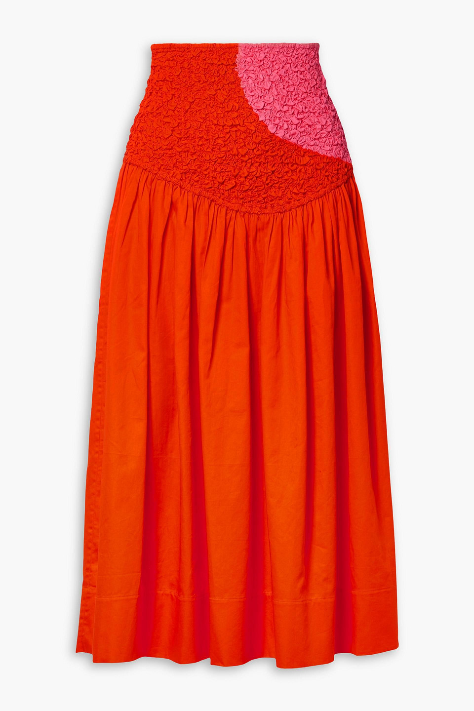 Mara Hoffman Nicole Cotton-poplin And Popcorn Jersey Midi Skirt In Orange