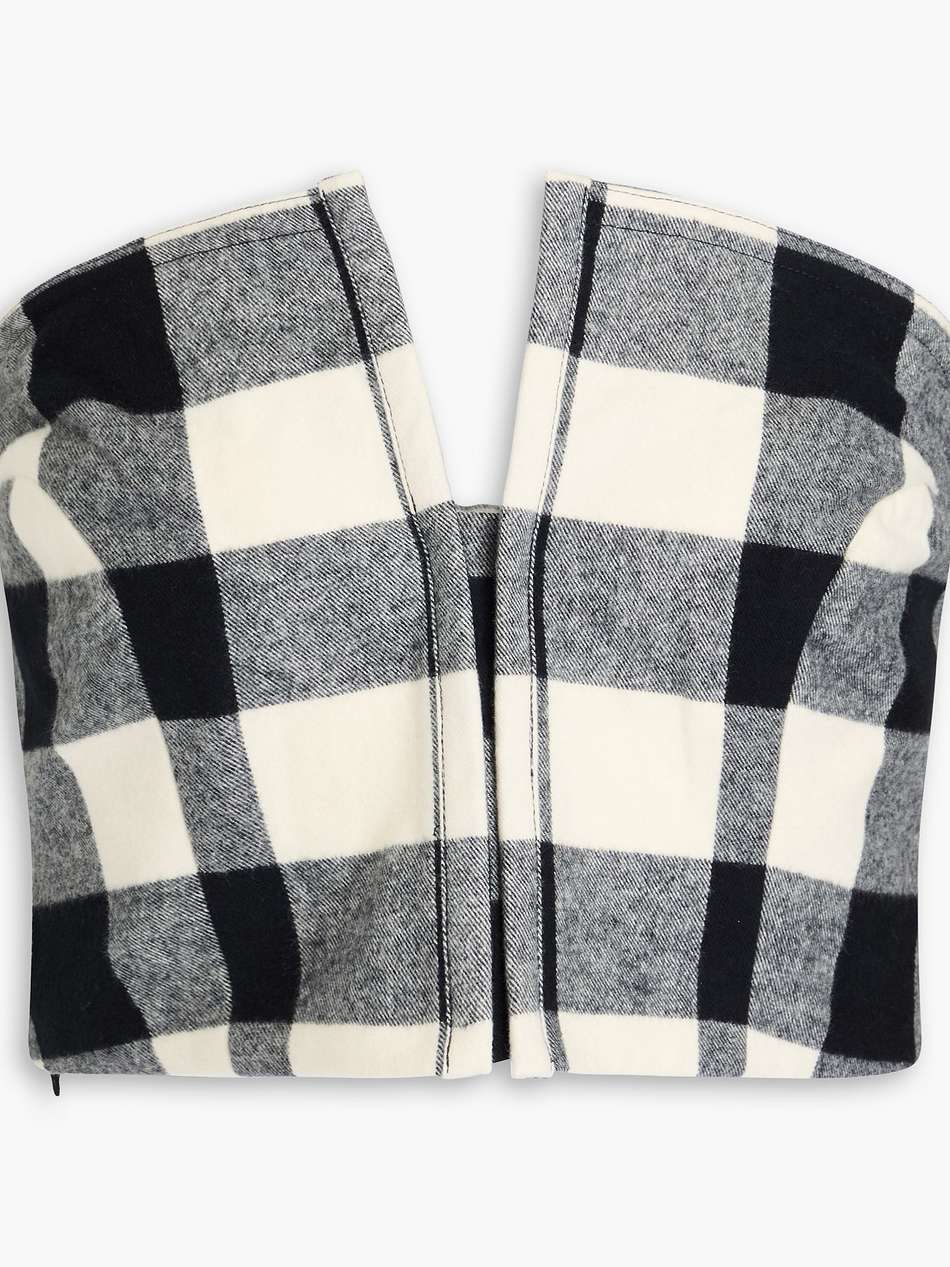 layne cropped checked cotton-flannel strapless top