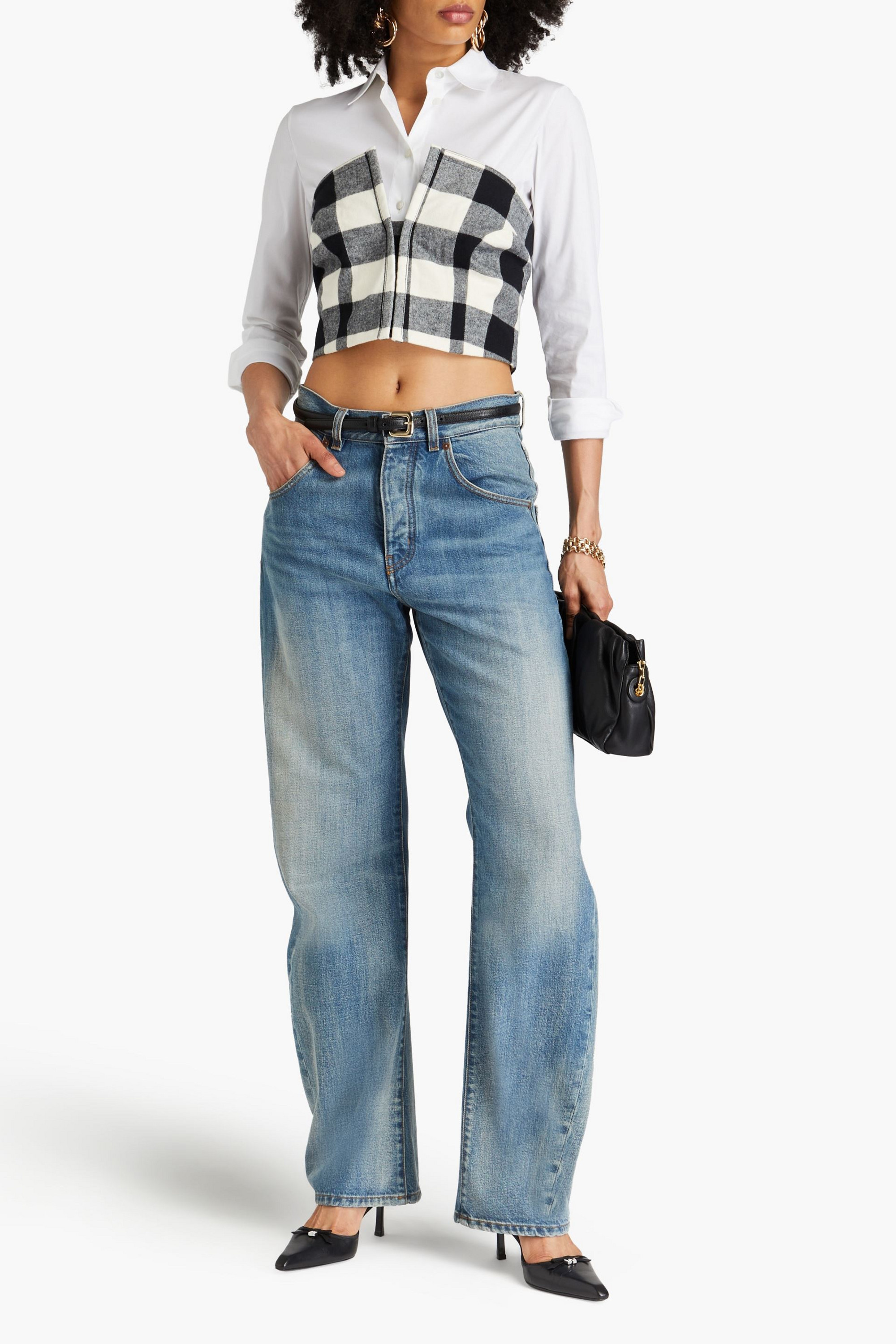 Mara Hoffman Layne cropped checked cotton-flannel strapless top