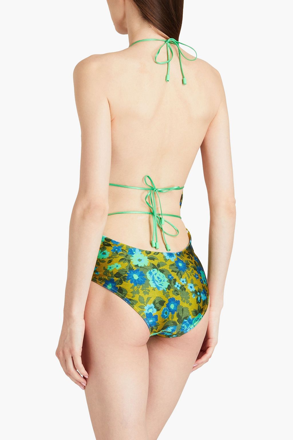 ZIMMERMANN Gathered floral-print halterneck swimsuit