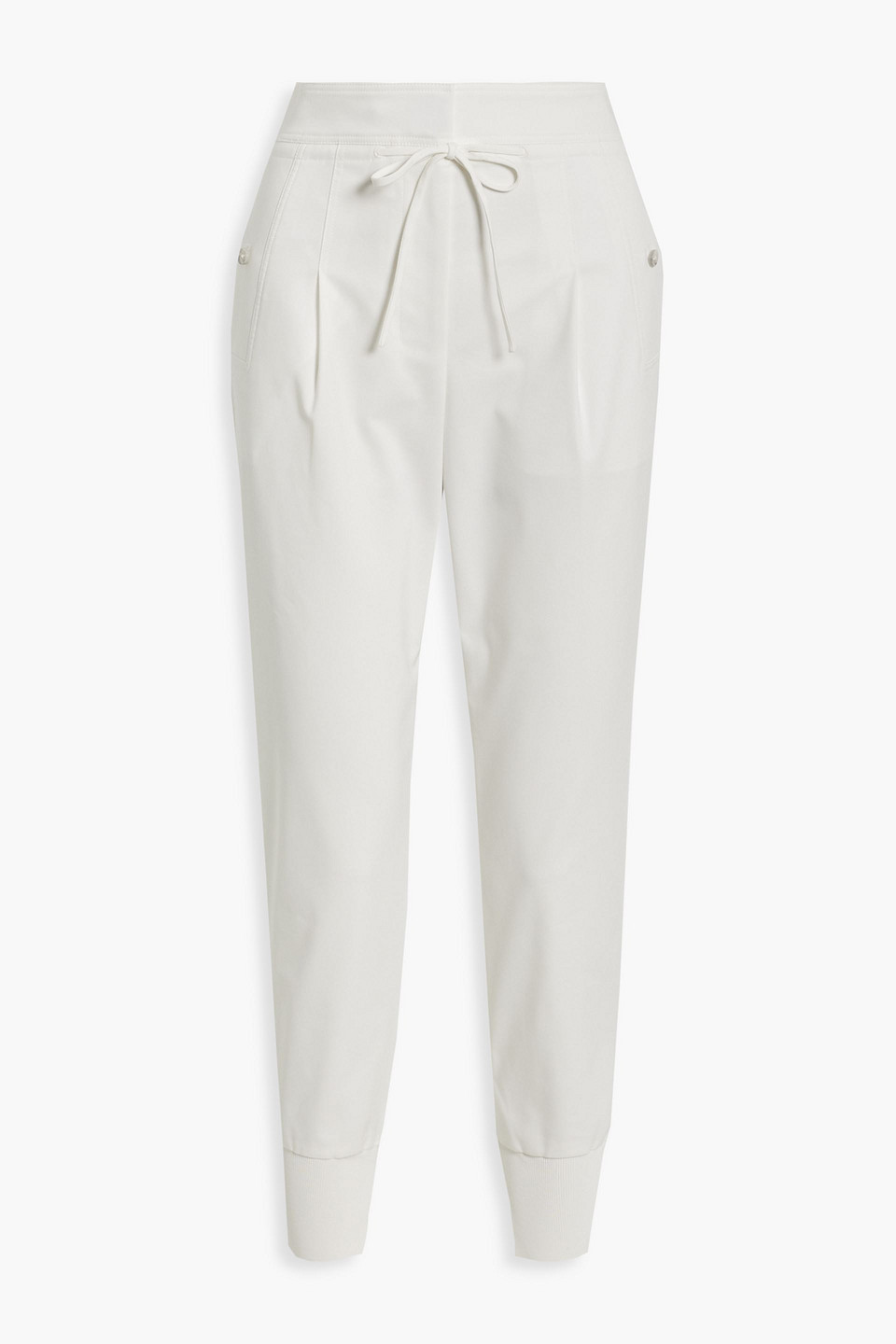 Pleated cotton-blend poplin track pants