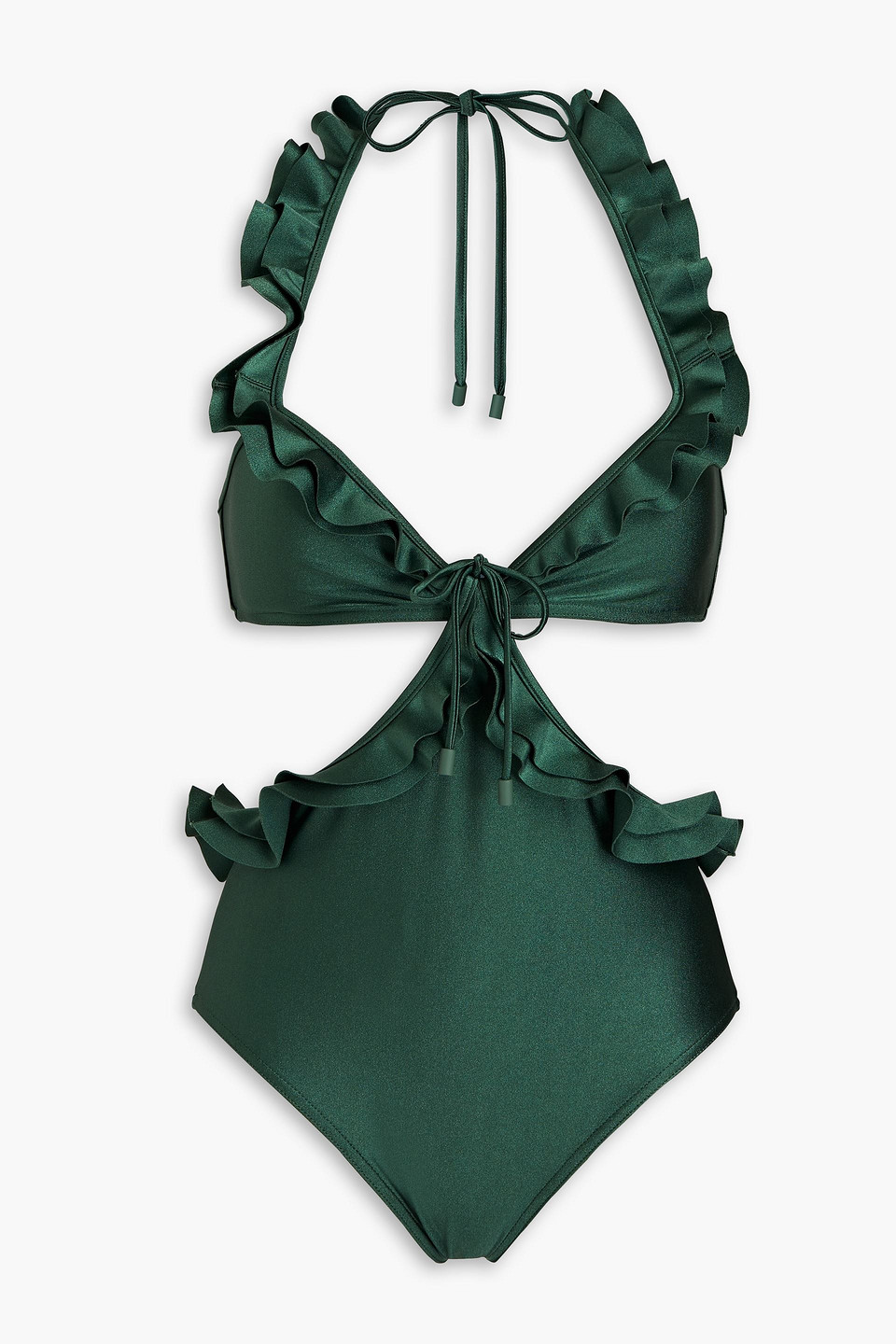 Zimmermann Estelle Ruffled Cutout Swimsuit In Forest Green