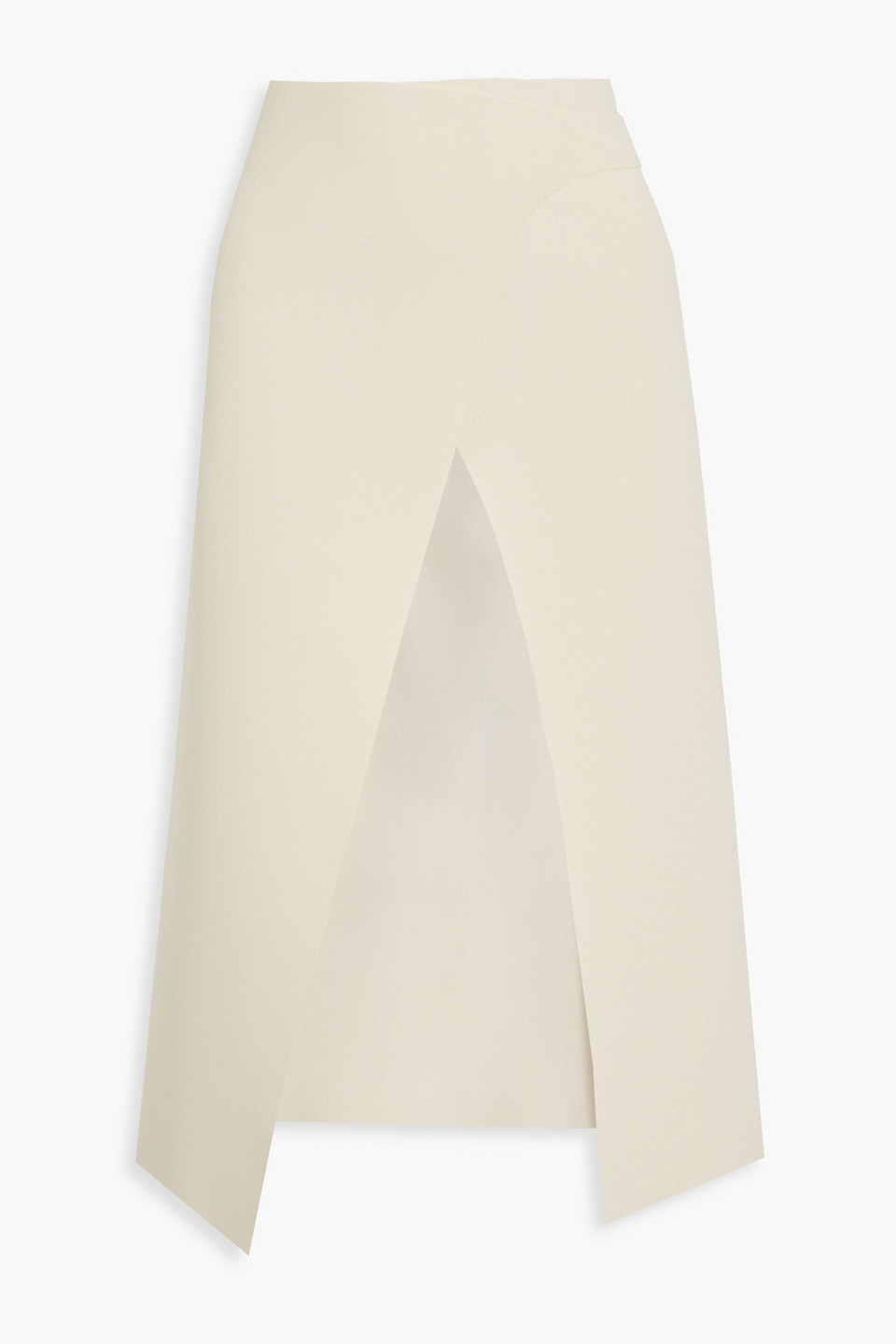 Belted stretch-knit midi wrap skirt