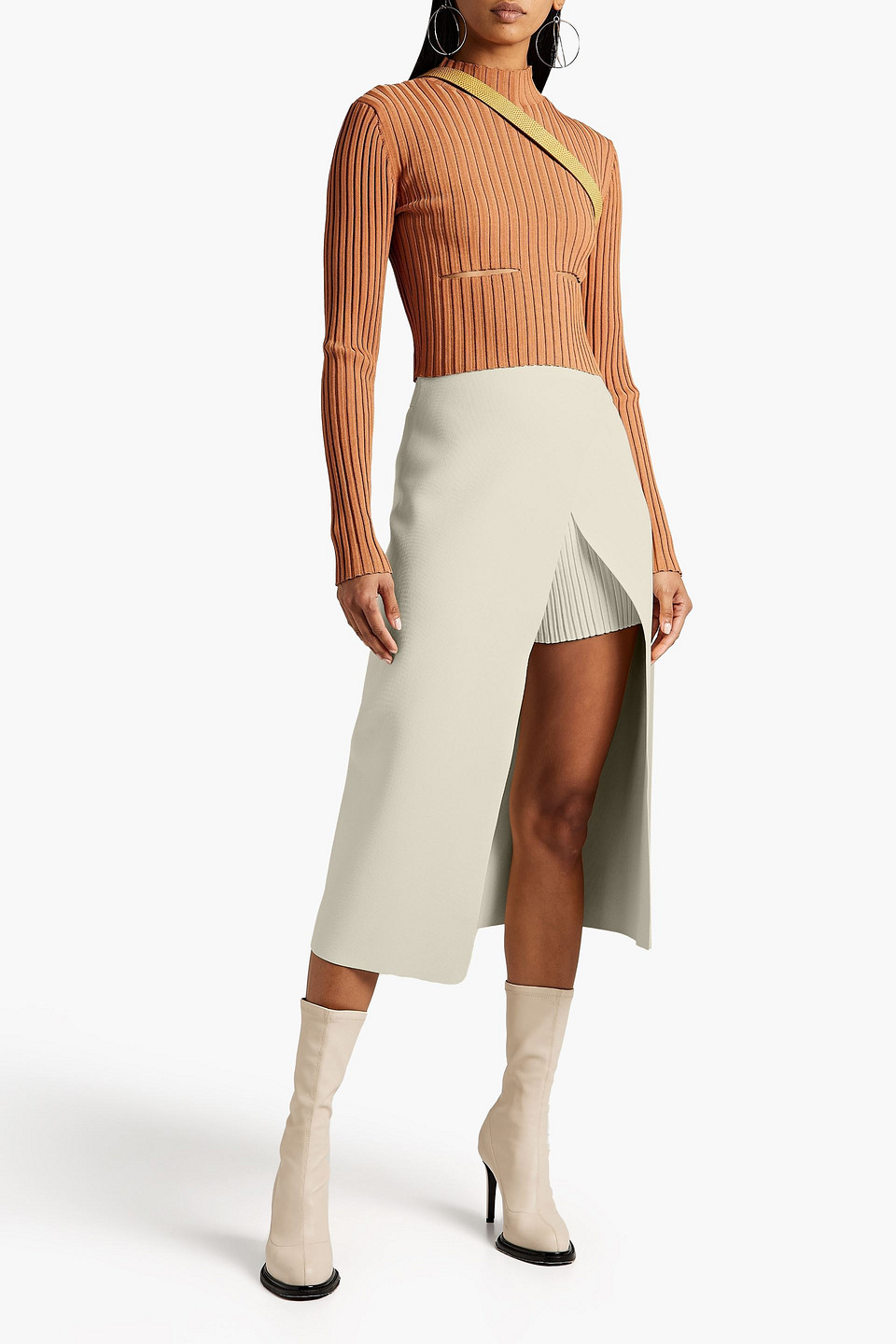 Dion Lee Belted Stretch-knit Midi Wrap Skirt In Ecru