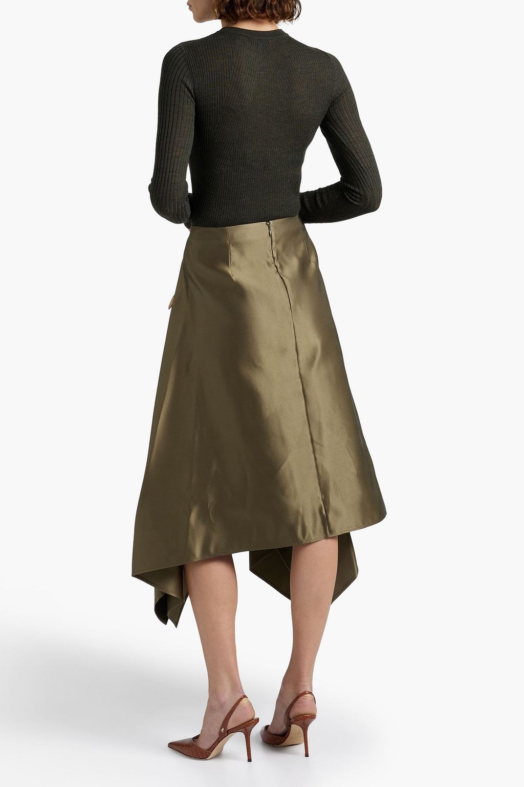 FERRAGAMO Pleated duchesse silk-satin midi skirt