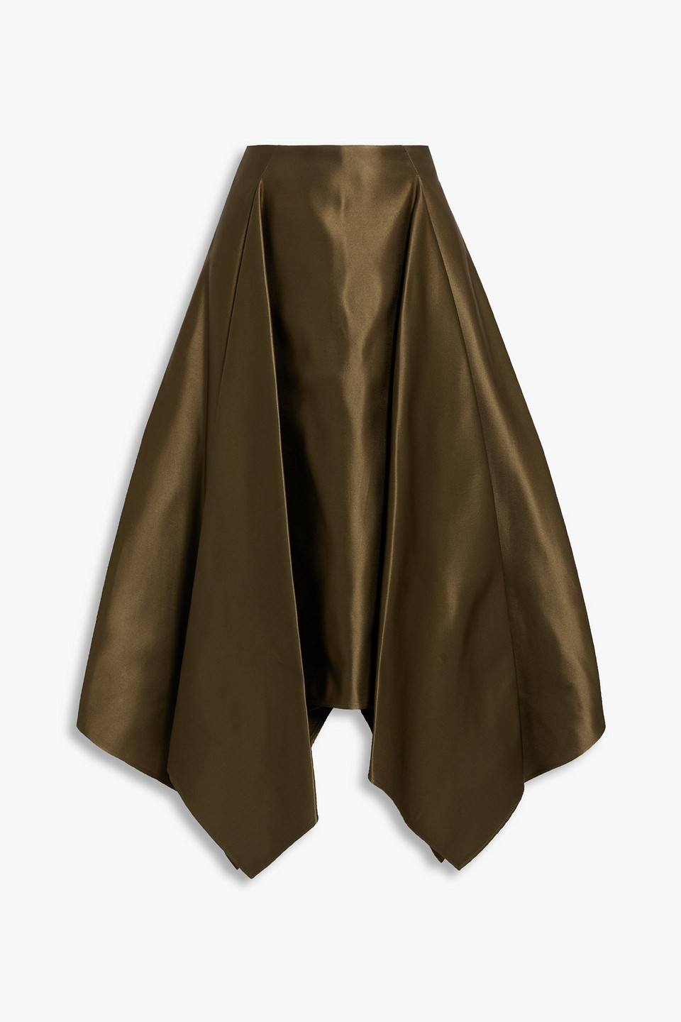 Ferragamo Pleated Duchesse Silk-satin Midi Skirt In Army Green