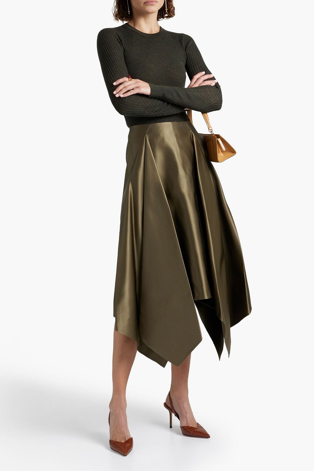 FERRAGAMO Pleated duchesse silk-satin midi skirt