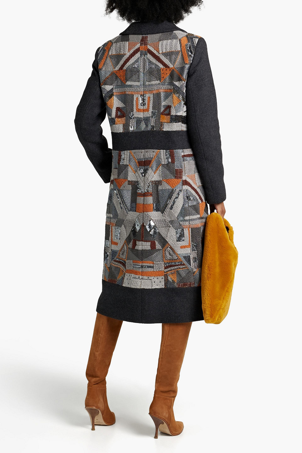 Shop Etro Appliquéd Wool-blend Coat In Charcoal