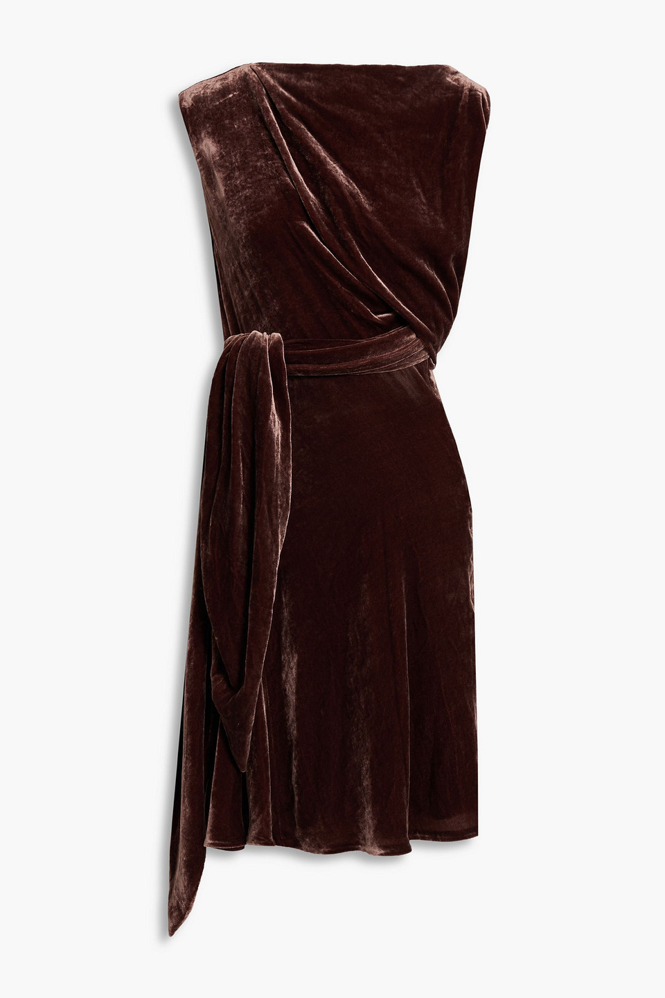 Ferragamo Belted Crushed-velvet Mini Dress In Merlot