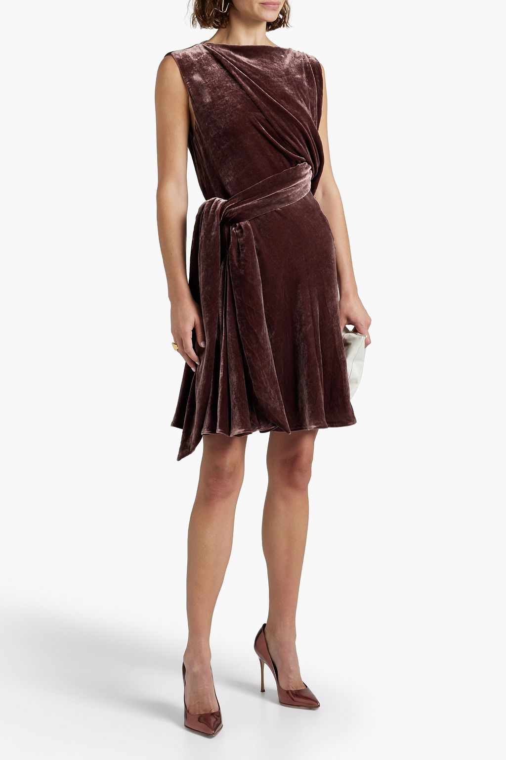 FERRAGAMO Belted crushed-velvet mini dress