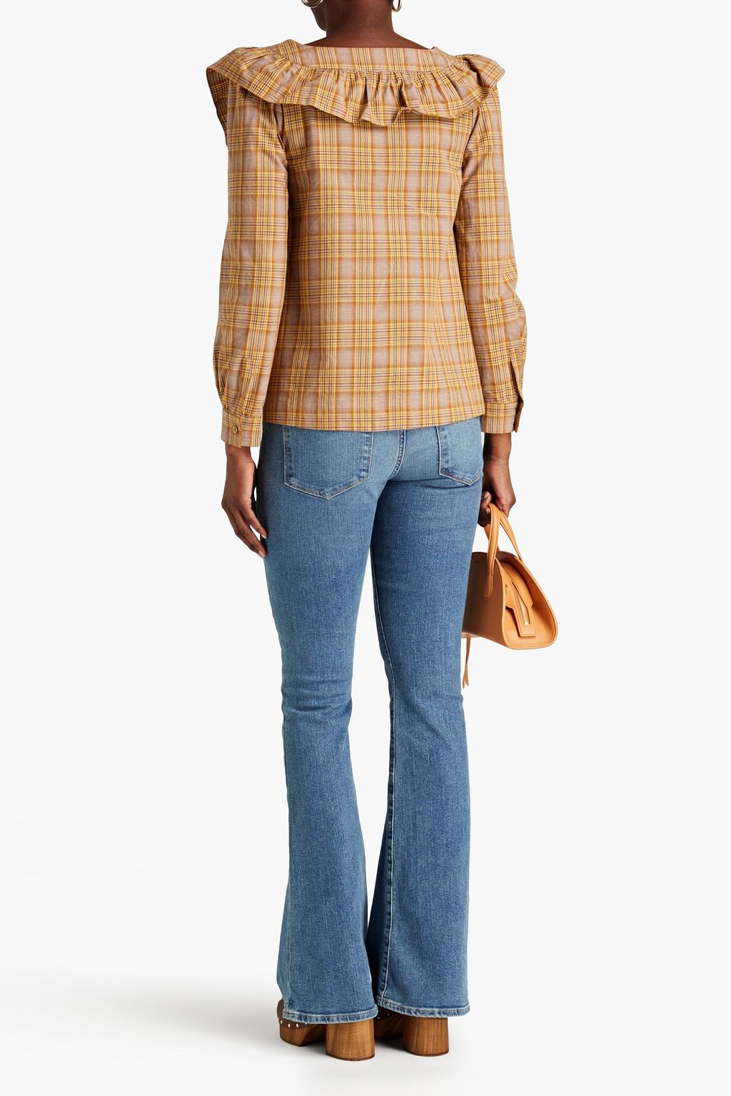 ALEXACHUNG Phyllis ruffled gingham cotton top